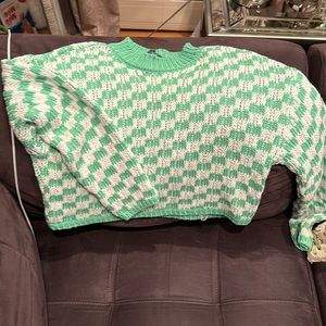 Green and white sweater worn once